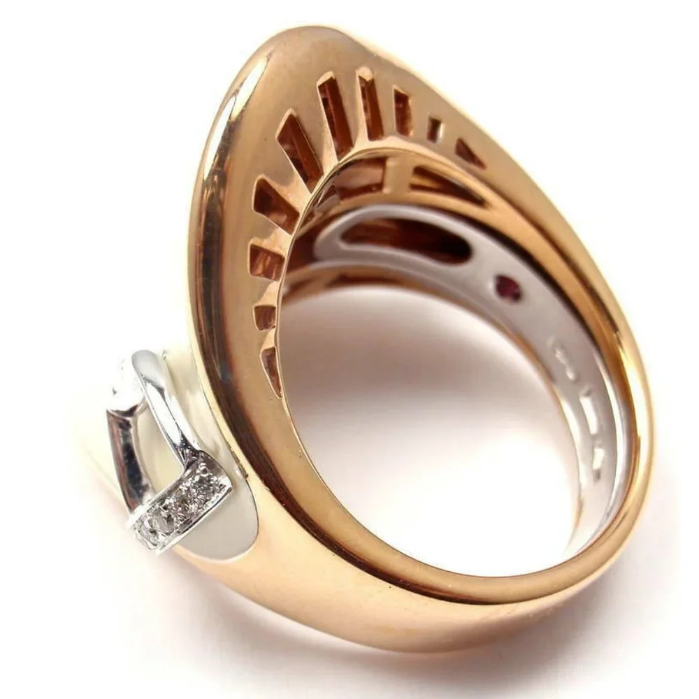 Authentic! Roberto Coin Saddle Stirrup 18k Rose Gold Diamond Enamel Ring​ - Picture 3 of 8